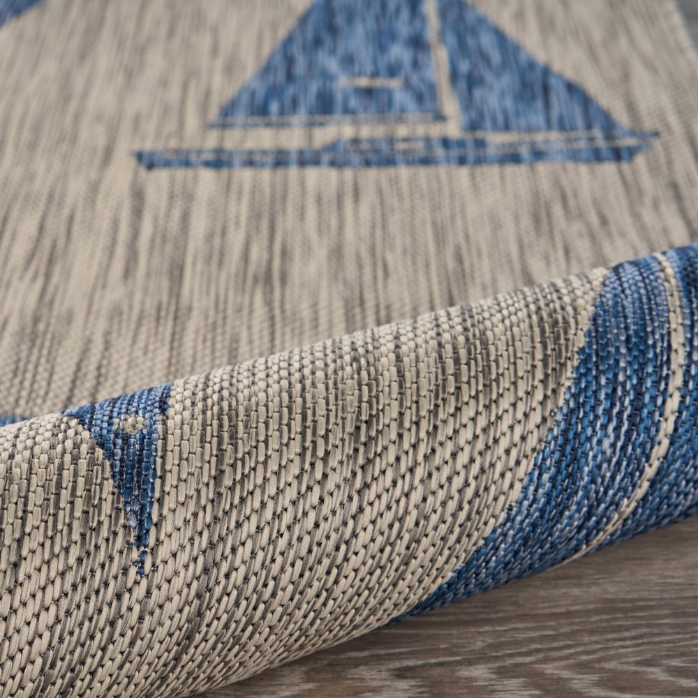 5' X 7' Gray And Blue Sailboat Indoor Outdoor Area Rug