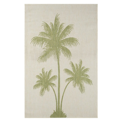 5' X 7' Beige And Green Palm Tree Indoor Outdoor Area Rug