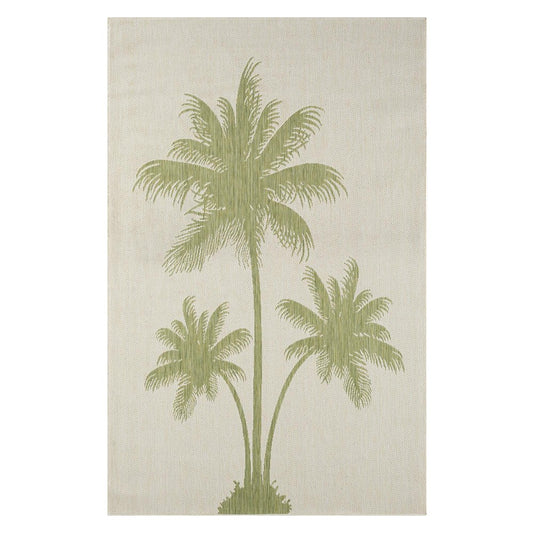 5' X 7' Beige And Green Palm Tree Indoor Outdoor Area Rug