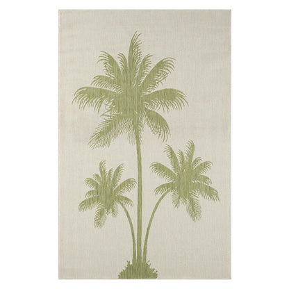 5' X 7' Beige And Green Palm Tree Indoor Outdoor Area Rug