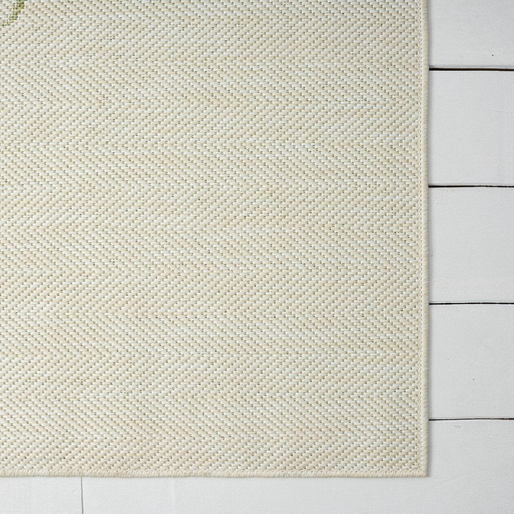 5' X 7' Beige And Green Palm Tree Indoor Outdoor Area Rug