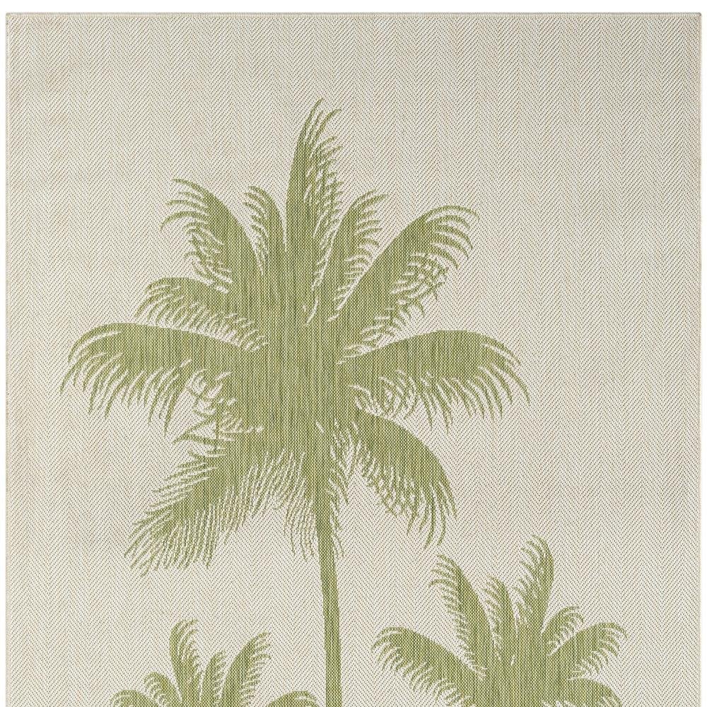 5' X 7' Beige And Green Palm Tree Indoor Outdoor Area Rug