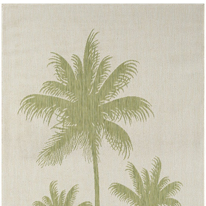 5' X 7' Beige And Green Palm Tree Indoor Outdoor Area Rug