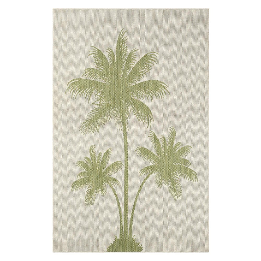 5' X 7' Beige And Green Palm Tree Indoor Outdoor Area Rug