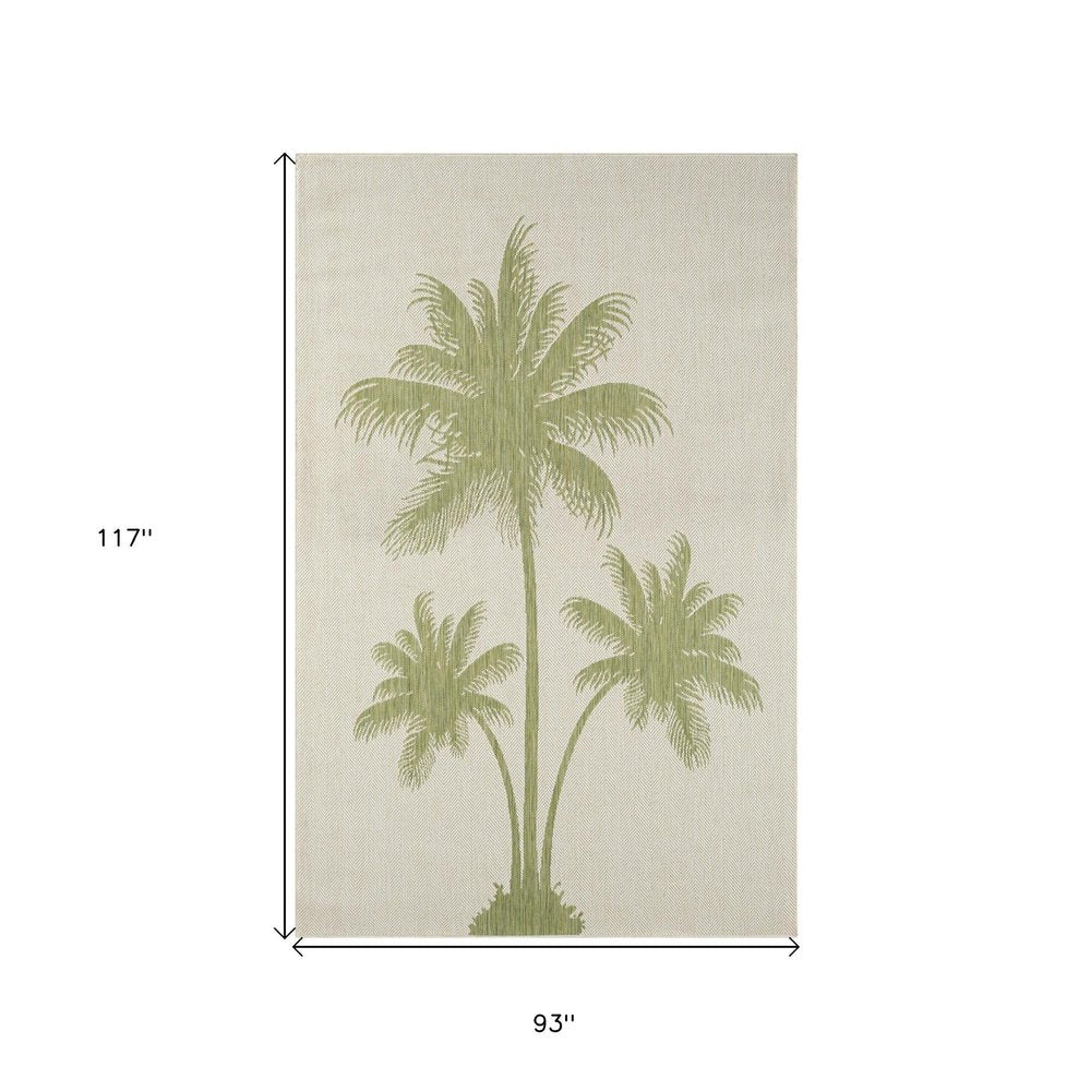 5' X 7' Beige And Green Palm Tree Indoor Outdoor Area Rug