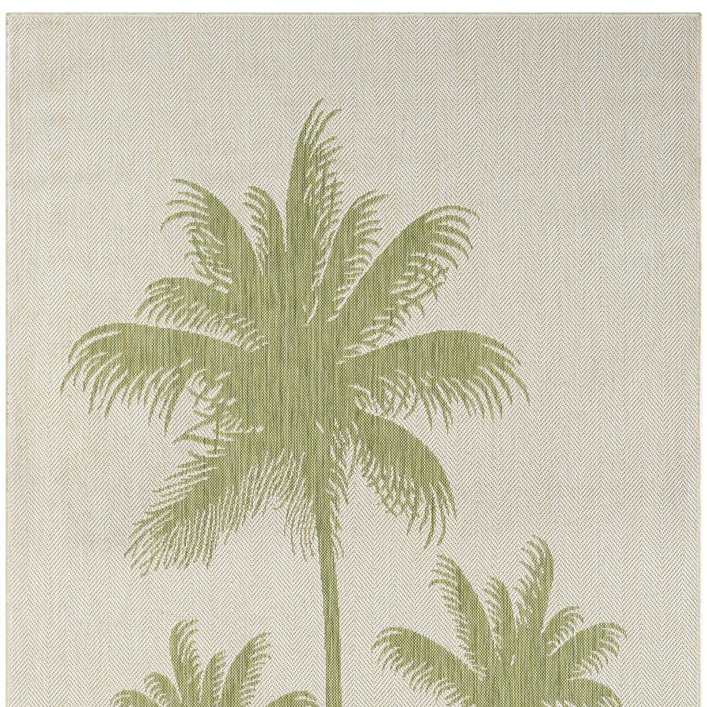 5' X 7' Beige And Green Palm Tree Indoor Outdoor Area Rug
