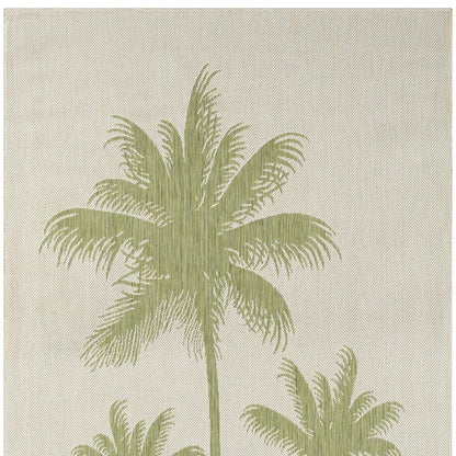5' X 7' Beige And Green Palm Tree Indoor Outdoor Area Rug
