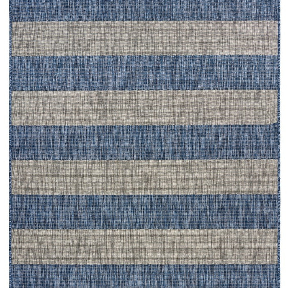 2' X 3' Blue And Gray Striped Indoor Outdoor Area Rug