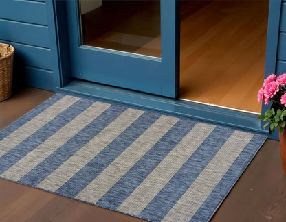5' X 7' Blue And Gray Indoor Outdoor Area Rug