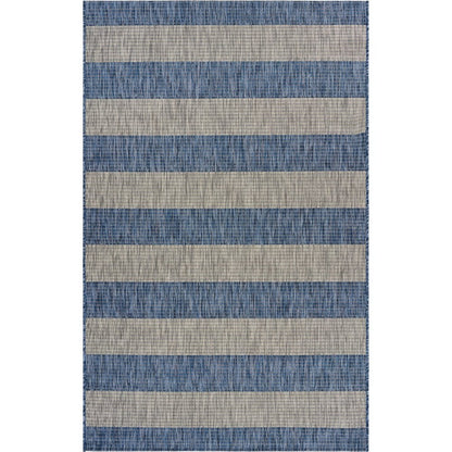 5' X 7' Blue And Gray Indoor Outdoor Area Rug
