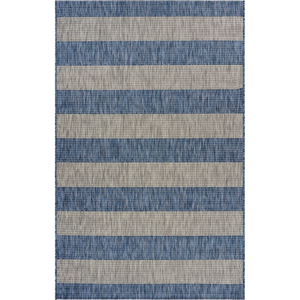 2' X 3' Blue And Gray Striped Indoor Outdoor Area Rug