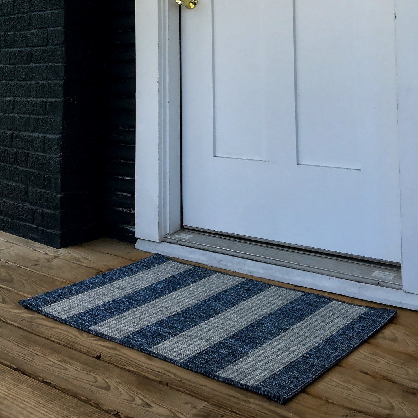 2' X 3' Blue And Gray Striped Indoor Outdoor Area Rug