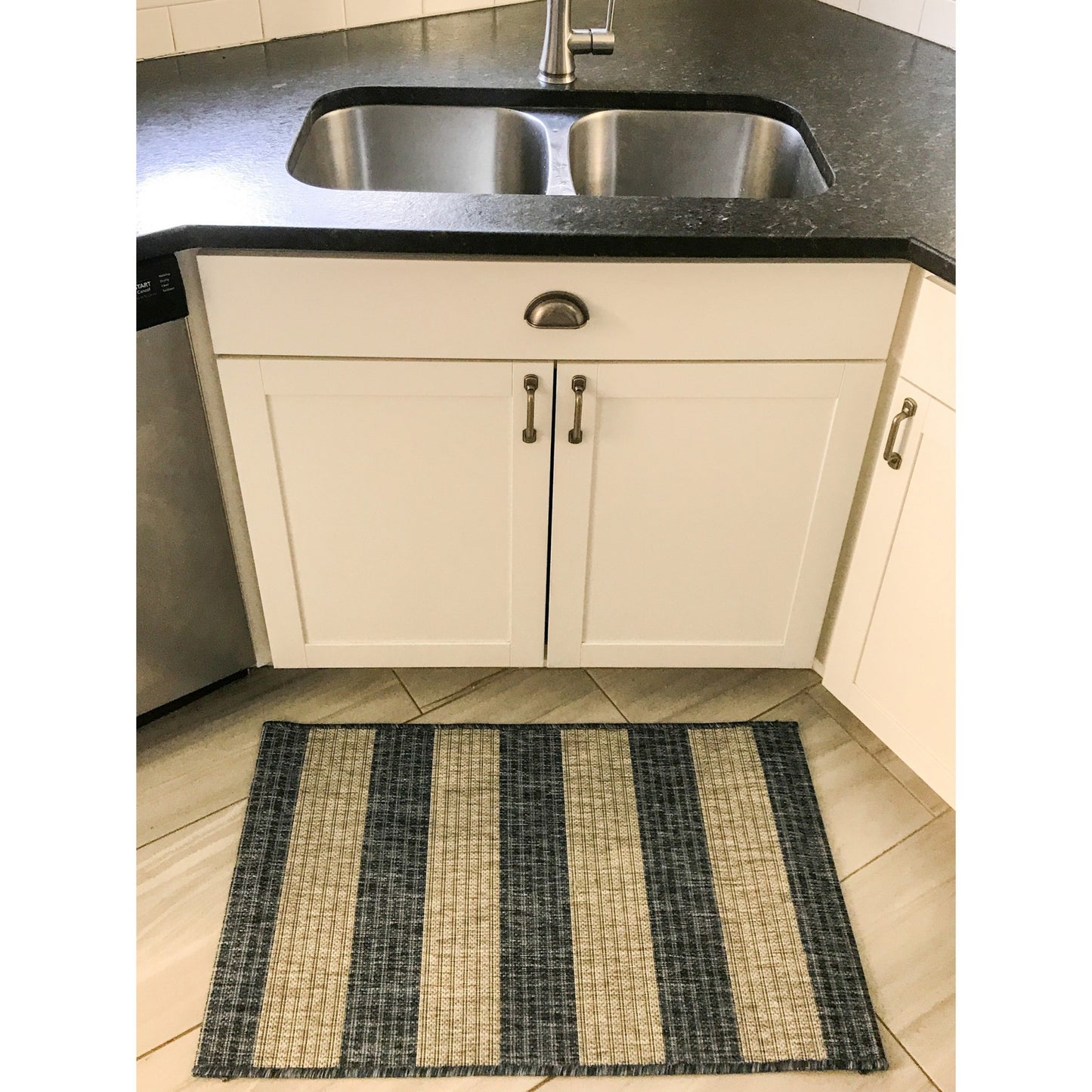 2' X 3' Blue And Gray Striped Indoor Outdoor Area Rug