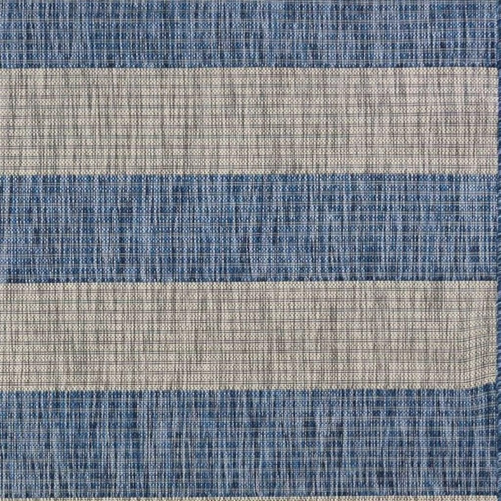 5' X 7' Blue And Gray Striped Indoor Outdoor Area Rug