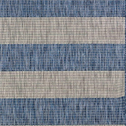 5' X 7' Blue And Gray Striped Indoor Outdoor Area Rug
