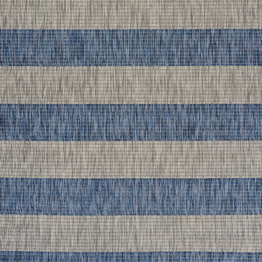 8' X 10' Blue And Gray Striped Indoor Outdoor Area Rug