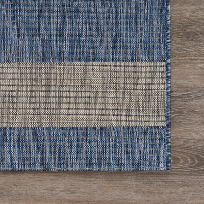 5' X 7' Blue And Gray Striped Indoor Outdoor Area Rug