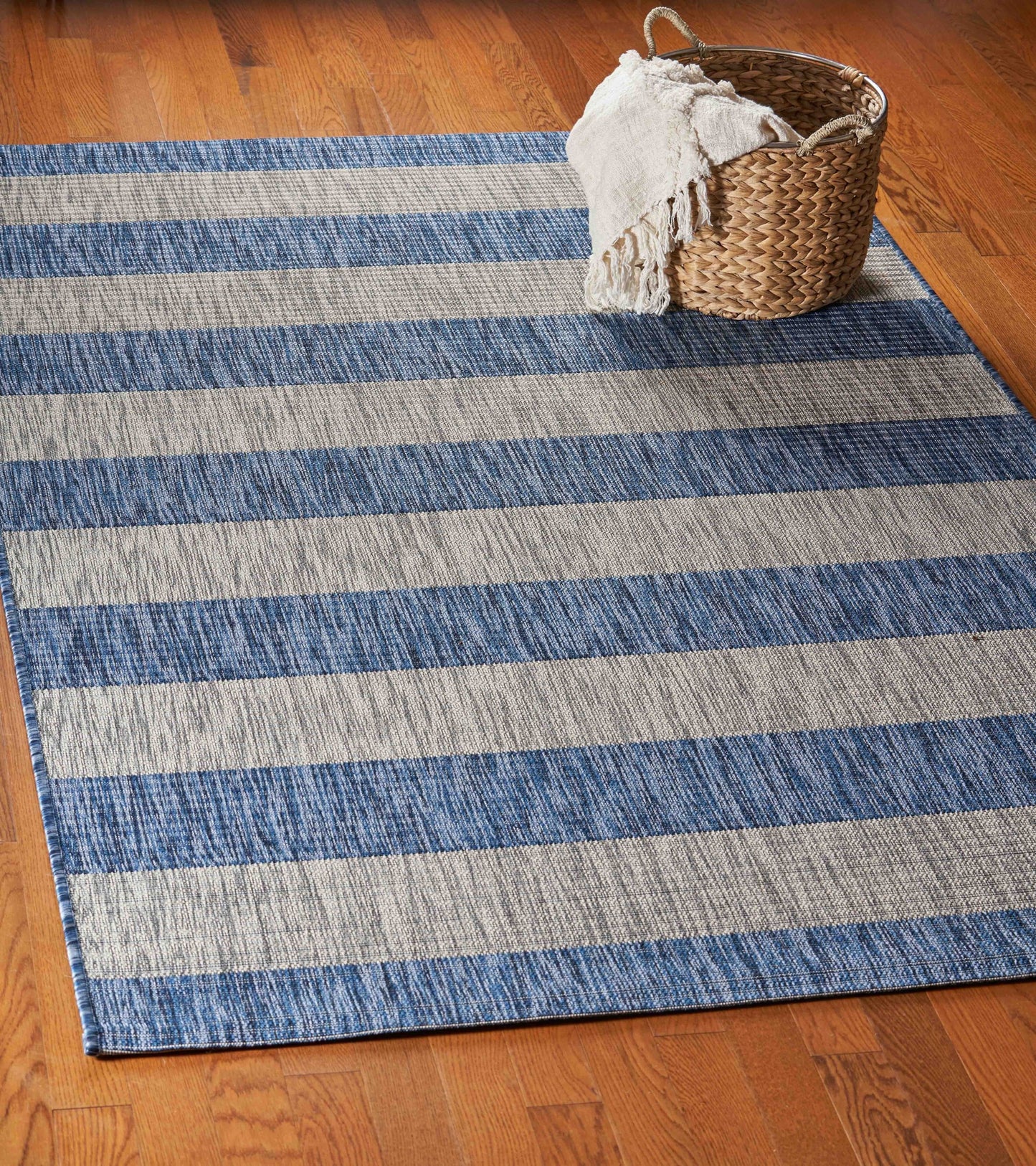 2' X 3' Blue And Gray Striped Indoor Outdoor Area Rug