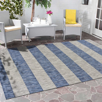 5' X 7' Blue And Gray Indoor Outdoor Area Rug