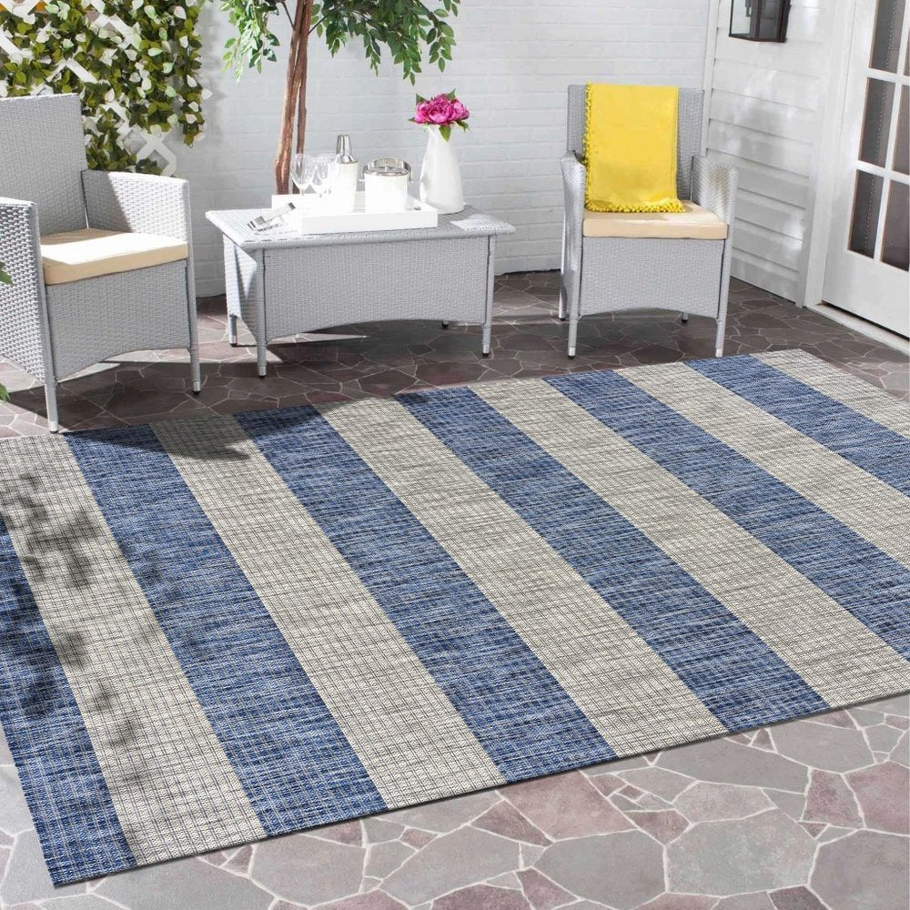 5' X 7' Blue And Gray Indoor Outdoor Area Rug