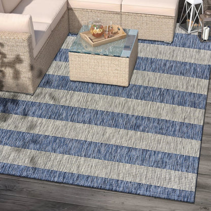 5' X 7' Blue And Gray Indoor Outdoor Area Rug