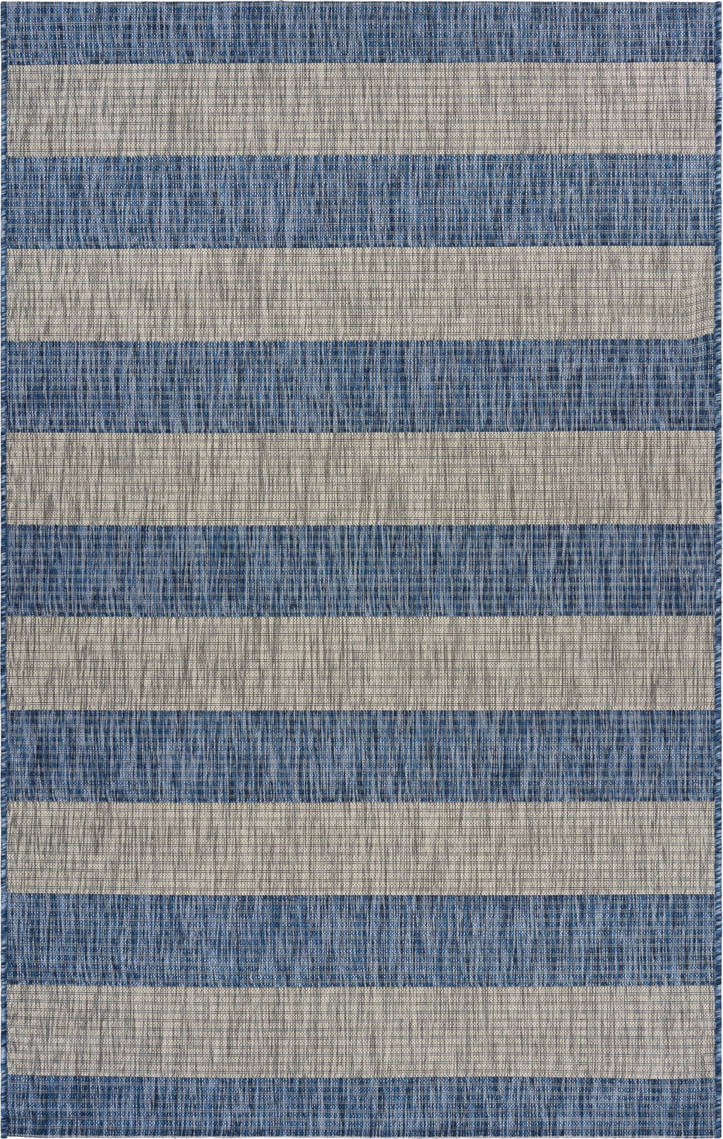 2' X 3' Blue And Gray Striped Indoor Outdoor Area Rug