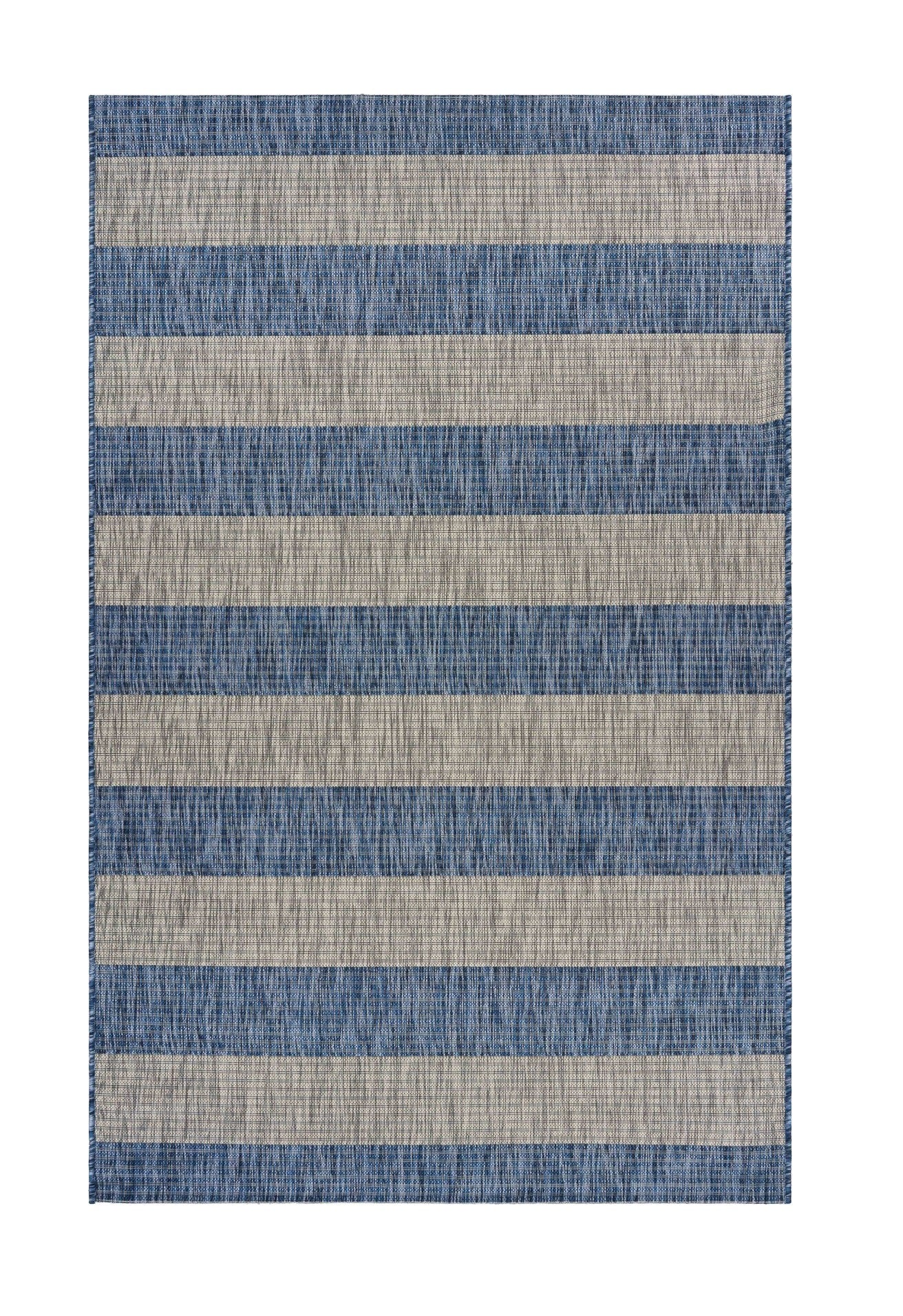 2' X 3' Blue And Gray Striped Indoor Outdoor Area Rug