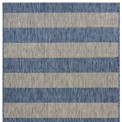 5' X 7' Blue And Gray Striped Indoor Outdoor Area Rug