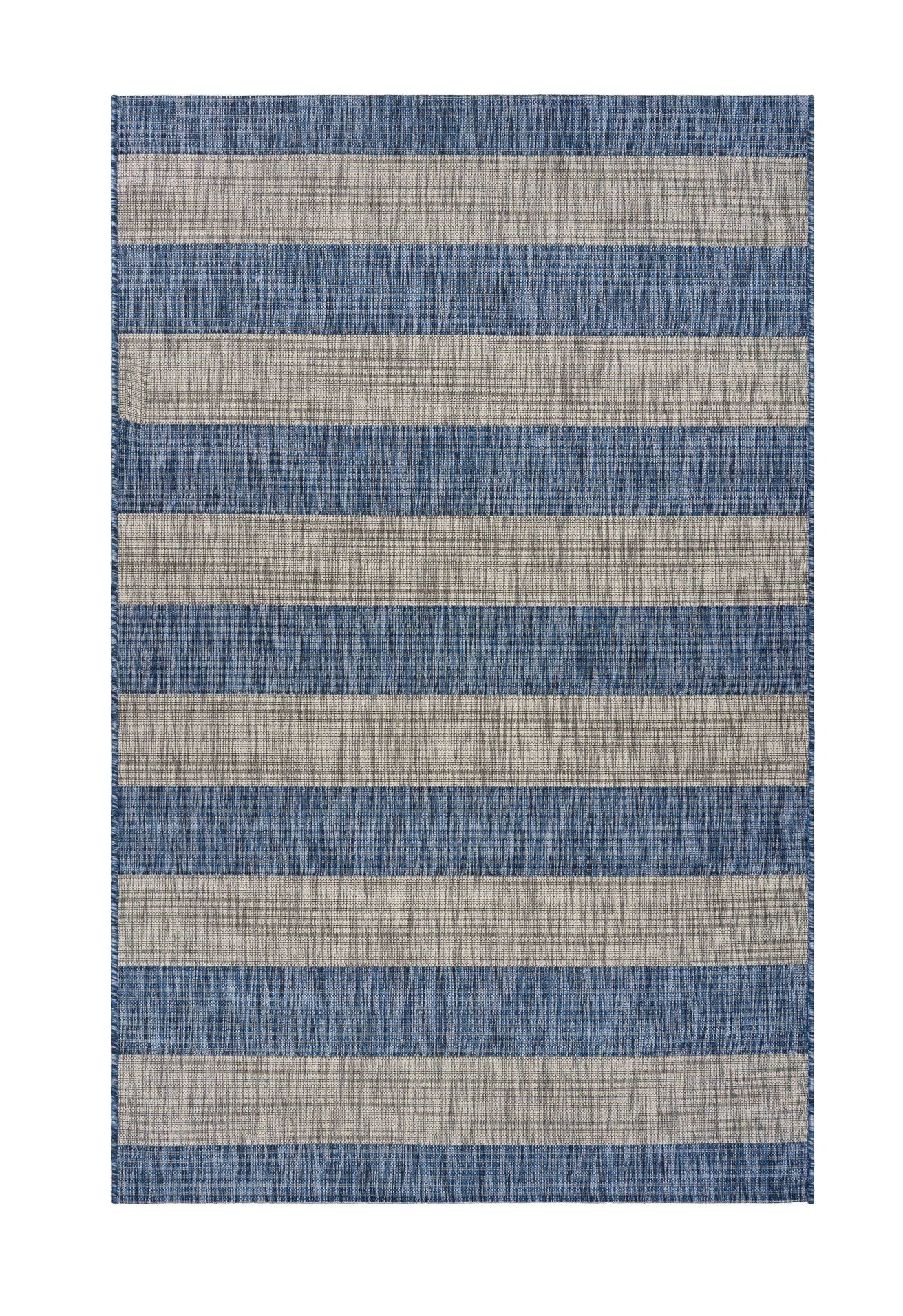 2' X 3' Blue And Gray Striped Indoor Outdoor Area Rug