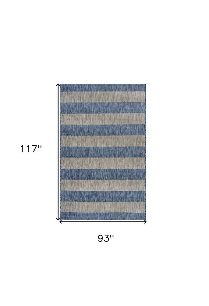5' X 7' Blue And Gray Striped Indoor Outdoor Area Rug