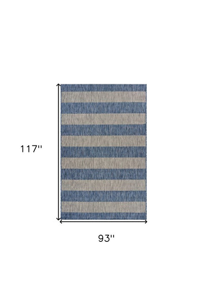 5' X 7' Blue And Gray Striped Indoor Outdoor Area Rug