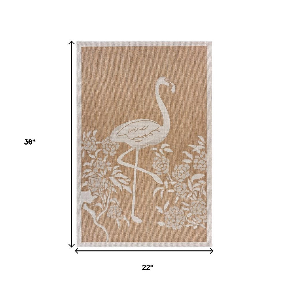 5' X 7' Beige Flamingo Indoor Outdoor Area Rug