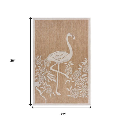 5' X 7' Beige Flamingo Indoor Outdoor Area Rug
