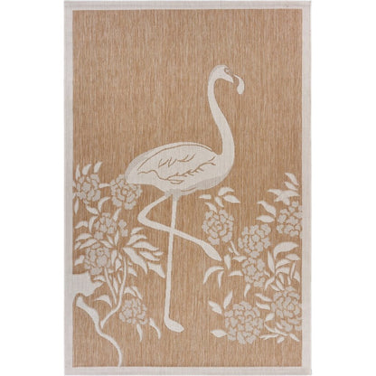 5' X 7' Beige Flamingo Indoor Outdoor Area Rug