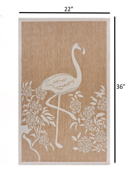 5' X 7' Beige Flamingo Indoor Outdoor Area Rug