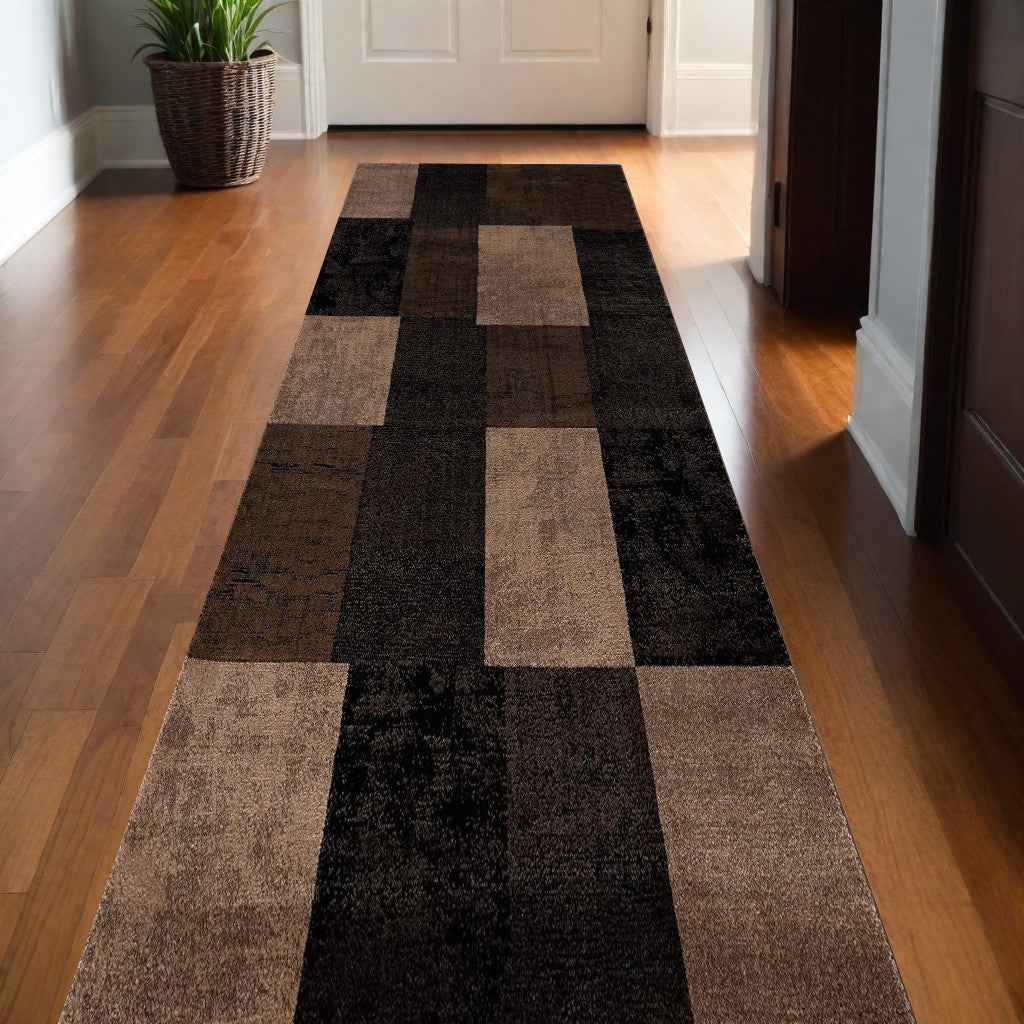 3' X 5' Brown Checkered Power Loom Area Rug