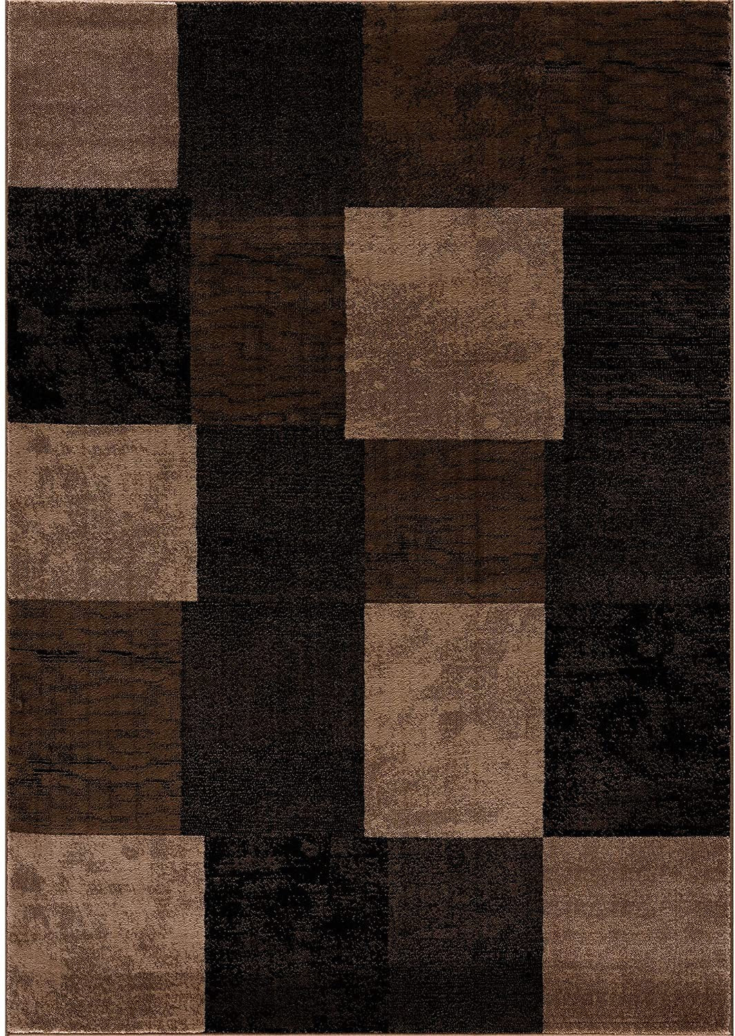 3' X 5' Brown Checkered Power Loom Area Rug