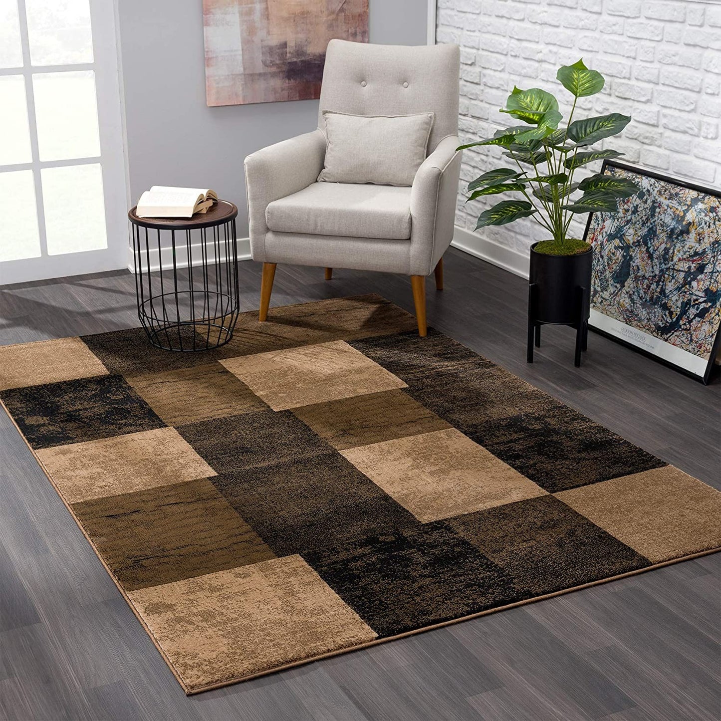 5' X 7' Brown Checkered Dhurrie Area Rug