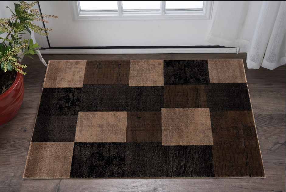 5' X 7' Brown Checkered Dhurrie Area Rug