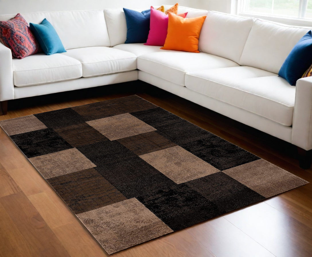5' X 7' Brown Checkered Dhurrie Area Rug