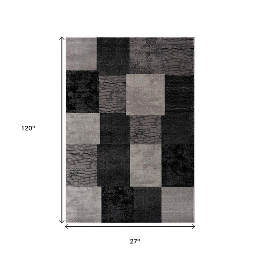 10' Gray Checkered Power Loom Runner Rug