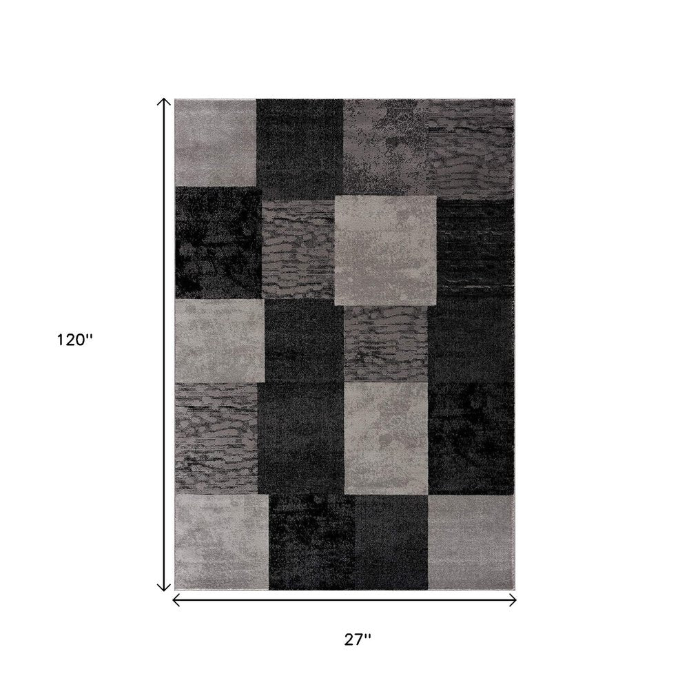 2' X 4' Gray Geometric Blocks Area Rug