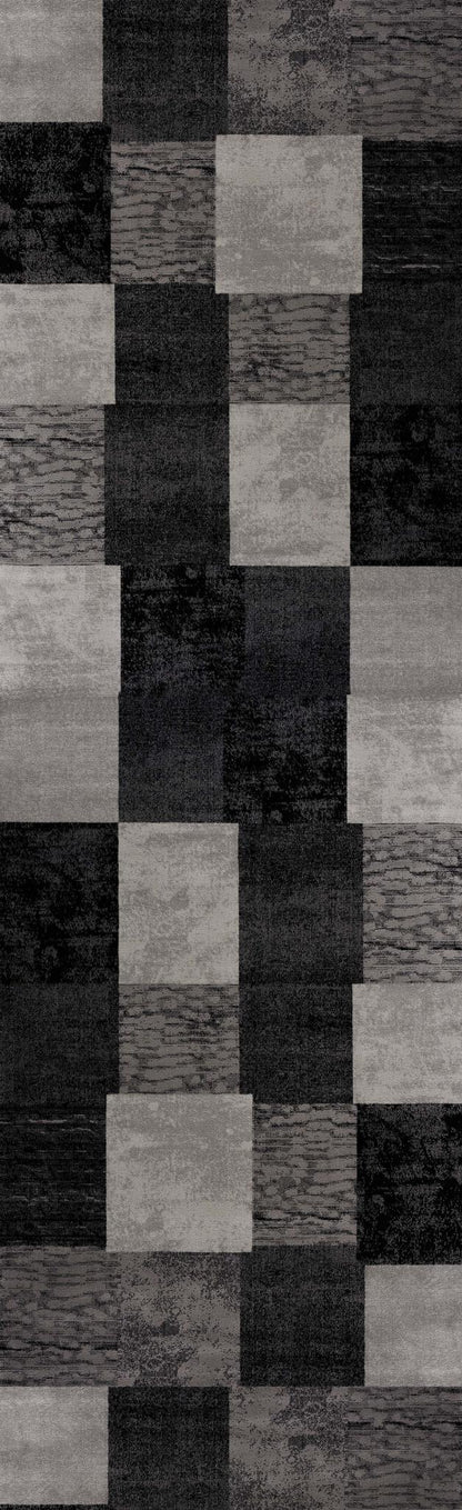 10' Gray Checkered Power Loom Runner Rug
