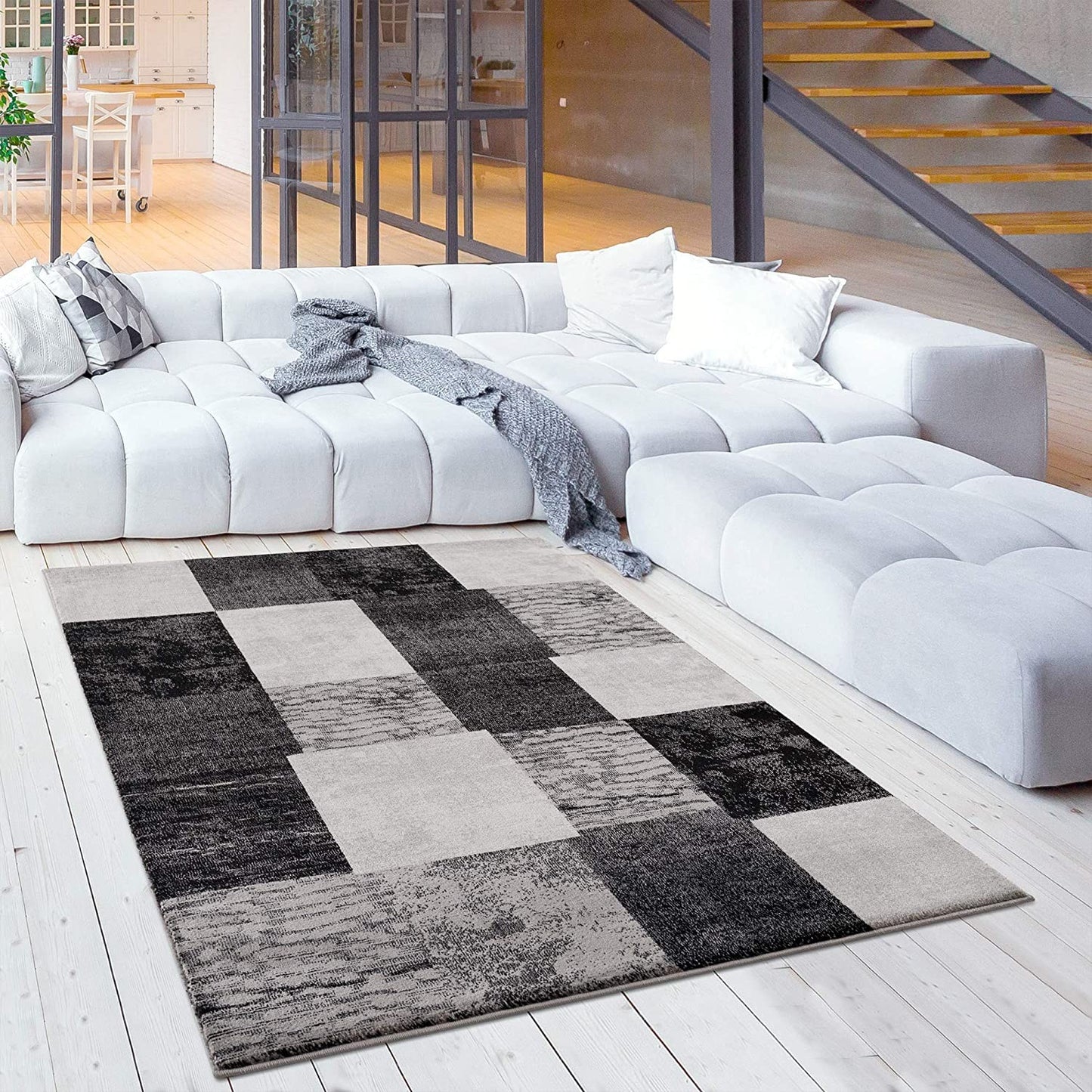 4' X 6' Gray Checkered Power Loom Area Rug