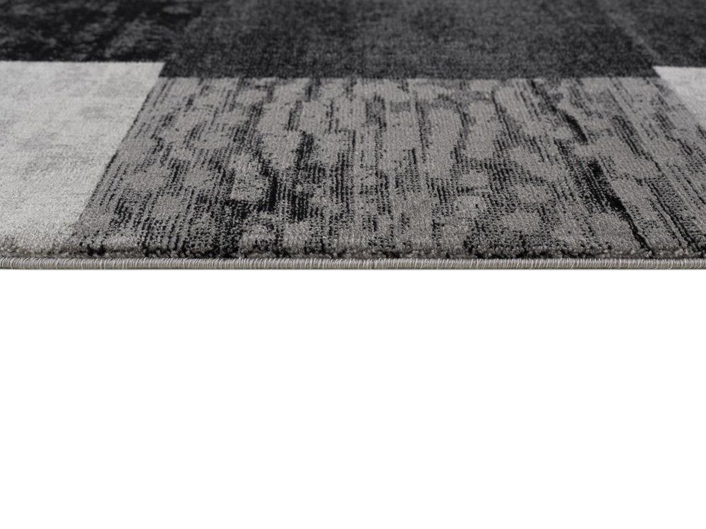 20' Black And Gray Geometric Distressed Runner Rug