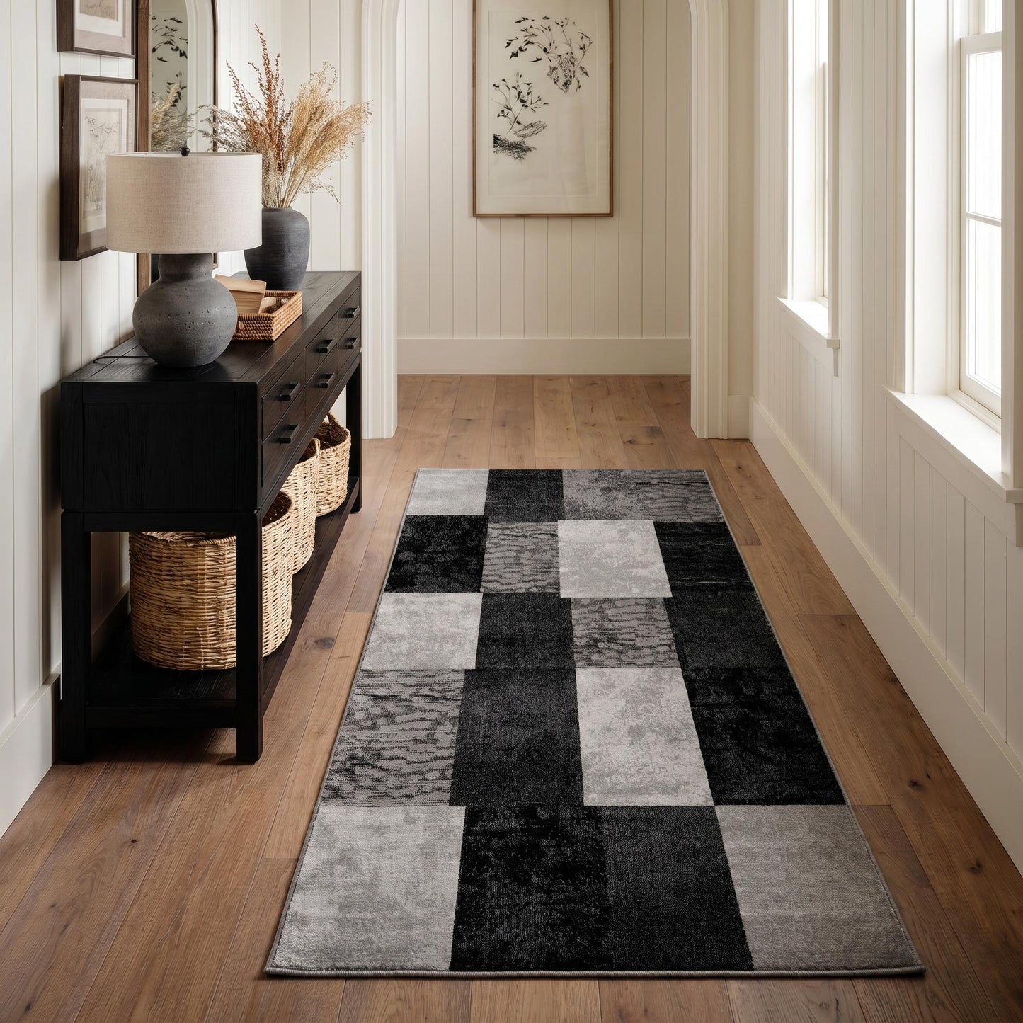 10' Gray Checkered Power Loom Runner Rug