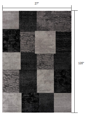 15' Gray Checkered Power Loom Runner Rug