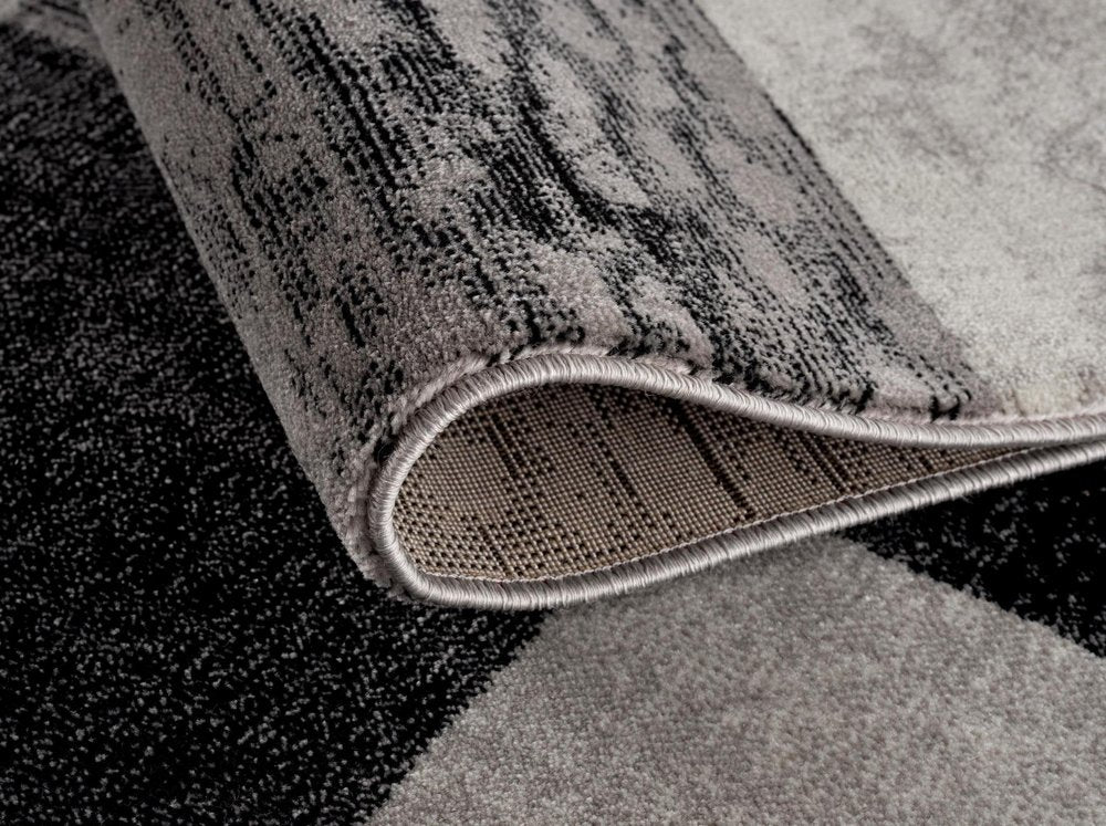 13' Gray And Black Geometric Shag Runner Rug