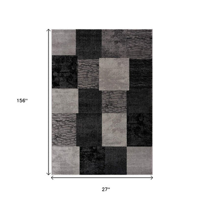 2' X 4' Gray Geometric Blocks Area Rug