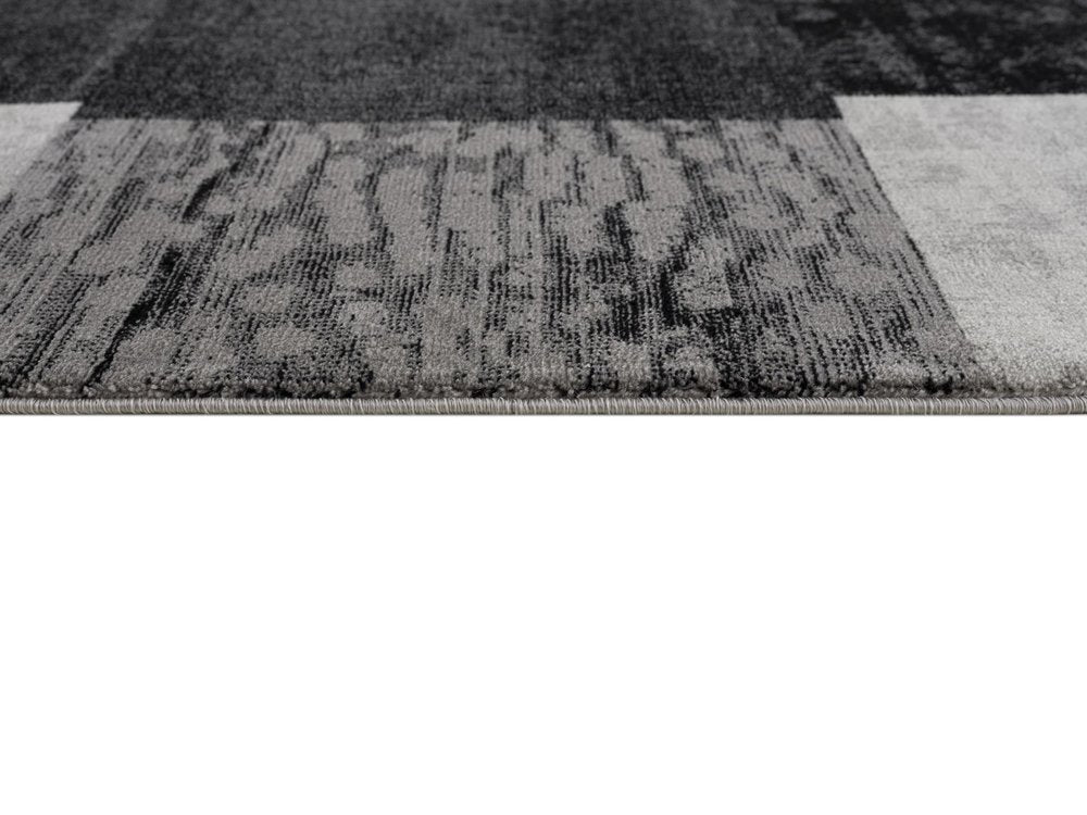 13' Gray And Black Geometric Shag Runner Rug